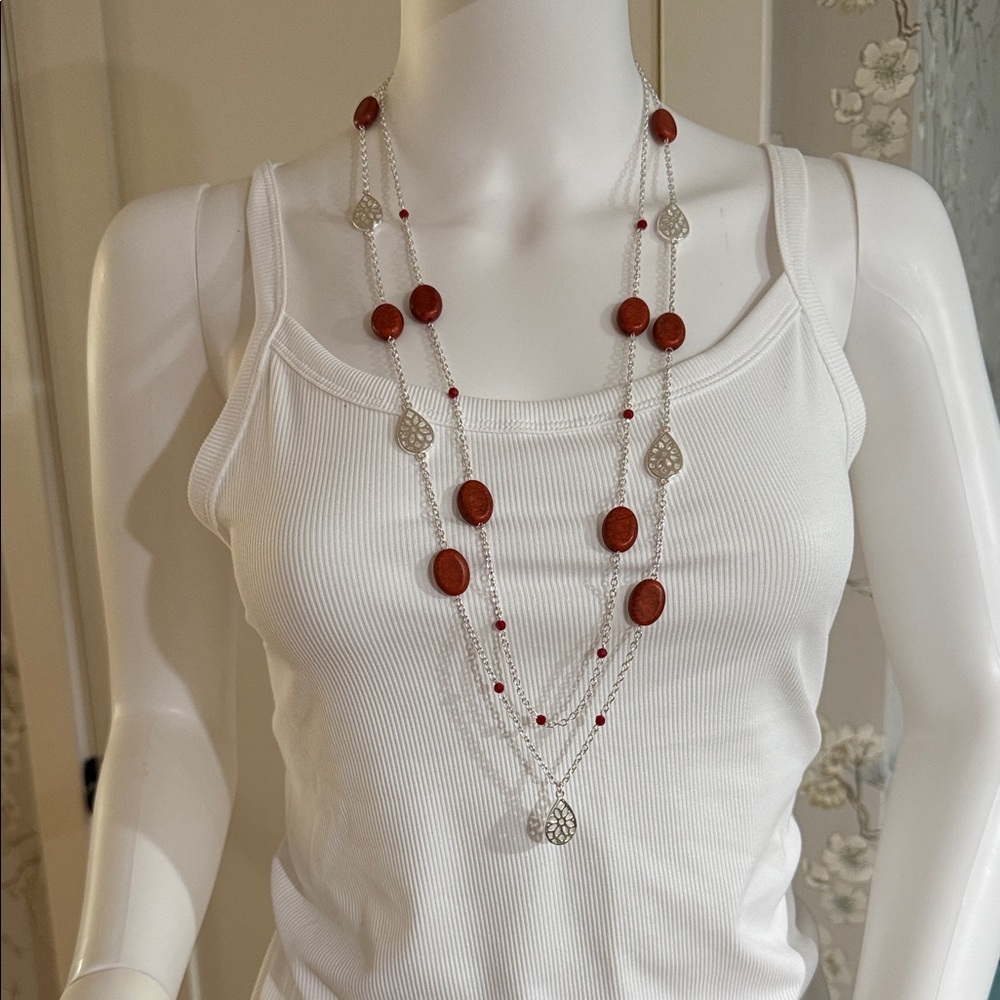 Chaps Red and Silver Layered Necklace